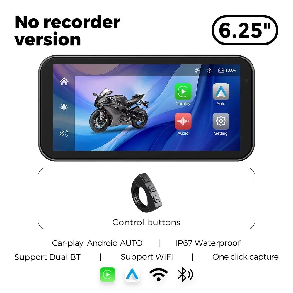 Portable GPS Navigation 6.25'' IP67 Waterproof Screen Motorcycle Wireless Carplay Android Auto DVR Drive Recorder Moto Monitor