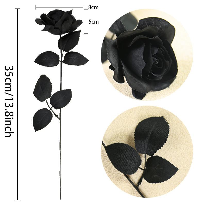 

Black And White Rose Simulation Flower Single Fake Flower Halloween Popular Party Decoration Flower Wedding Shooting Prop 3pcs чорний