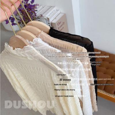 Elegantes Chiffon-Hemd mit Spitzenbasis - Damen Herbst High-End Uni-Top mit Semi-Stehkragen-Design