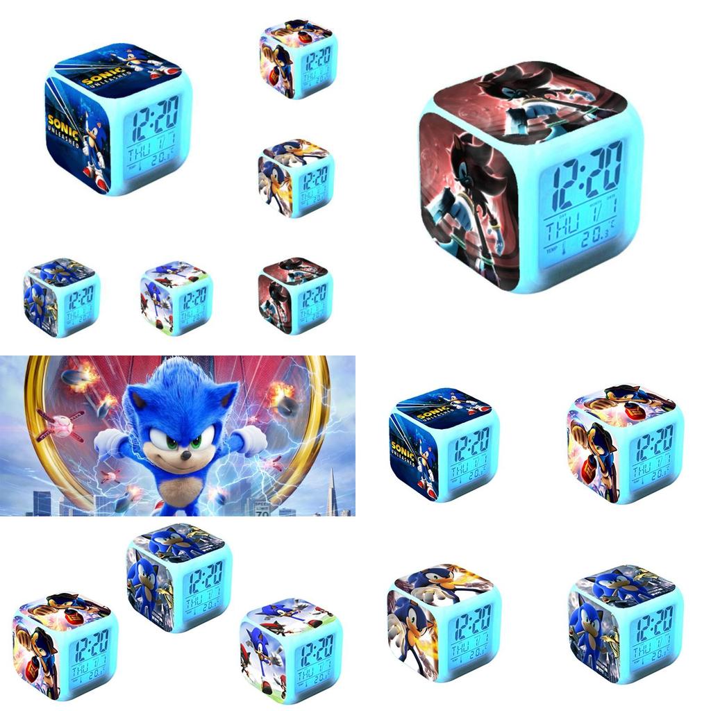 Sonic The Hedgehog Led 7-color Changing Night Light Alarm Clock Multifunctional And Thermometer Included