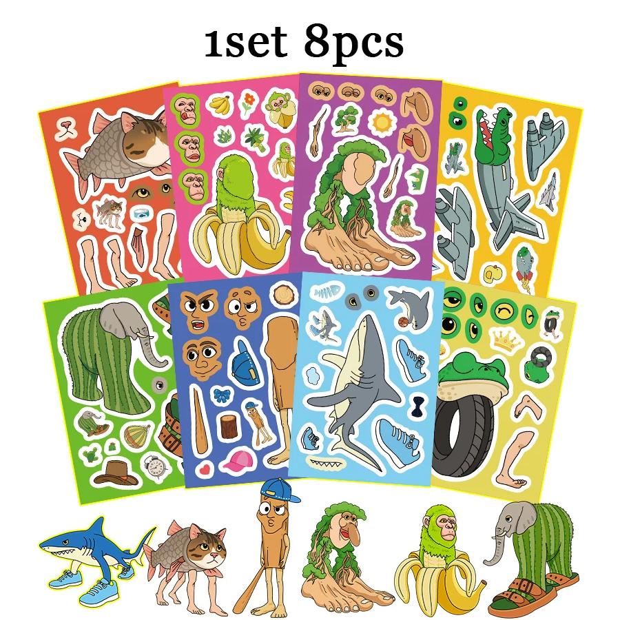 

1-6 наборів Італійські Brainrot Наклейки Tung Tung Sahur Telalaero Telala Акула Веселі Наклейки Зроби Обличчя Інтерактивна Гра Подарунок на День Народження