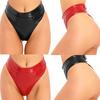 Women's Thong Wet Look Patent Leather Rave Bottoms Shiny High Waisted Panties for Festival Clubwear Dancing
