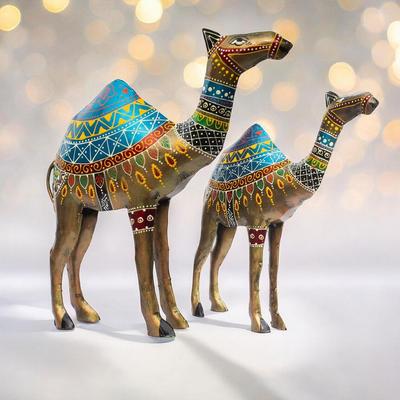 Royal Rajasthani Handcrafted Iron Camel Statues - Set of 2 | Hand-Painted Vibrant Décor | Perfect for Festive, Wedding, Corporate Gifts (Camels)