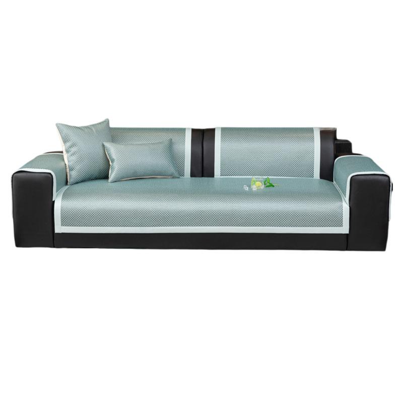 Summer Ice Sliky Fiber Fabric Sofa Cushion, Rectangular Non-Slip Fixed Mat, Light Luxury Cover for Summer Use Suitable for Living Room