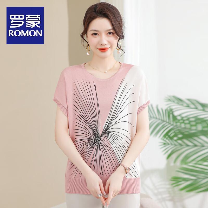 

Romon Mid-Aged Women s Summer Short Sleeve Knit T-Shirt 4XL