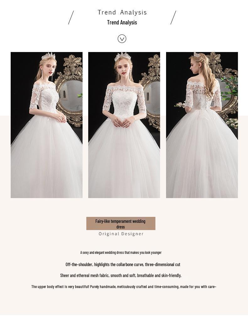 2025 Simple Korean Off-Shoulder Mid-Sleeve Plus Size Bridal Dress for Spring/Summer