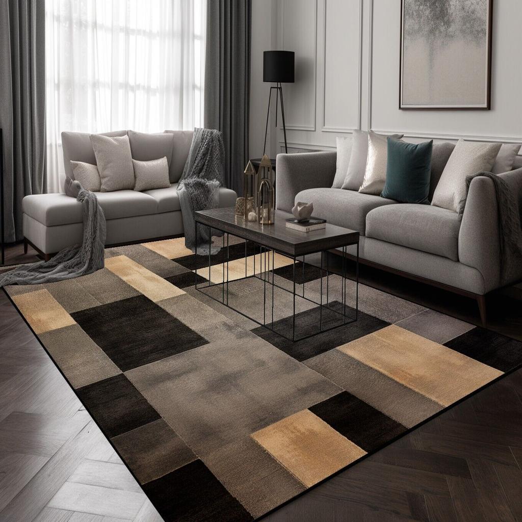 Black Brown Geometry Carpets for Living Room Modern Simple Plaid Room Decor Carpet Lounge Sofa Area Rug Soft Washable Floor Mat
