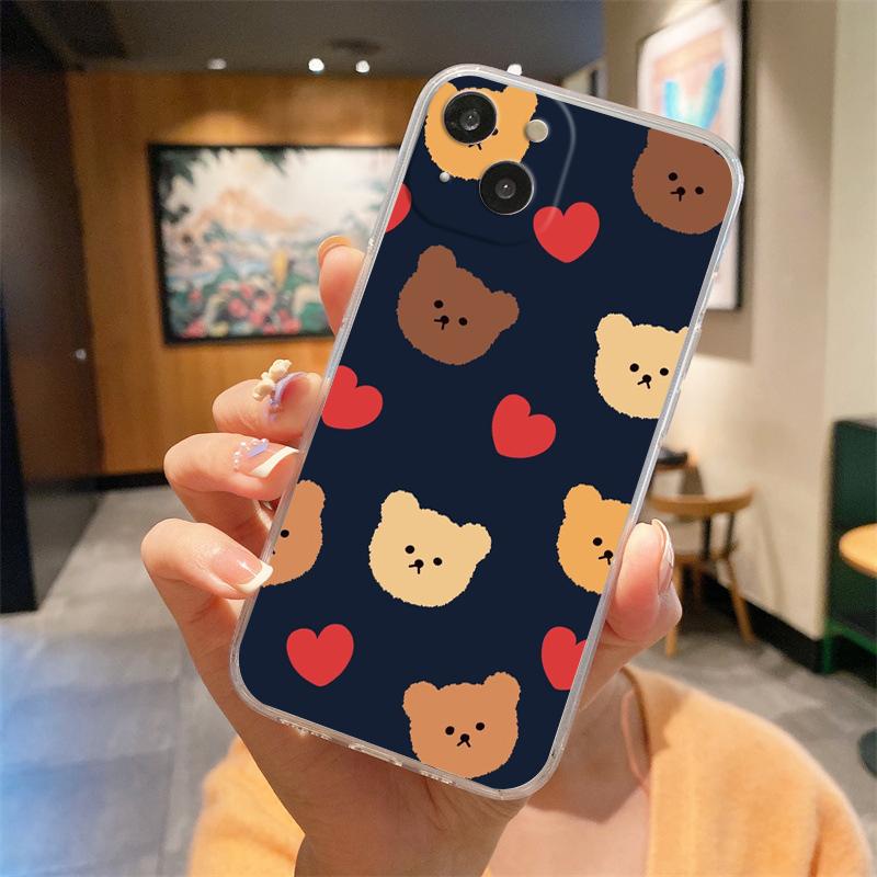 Cute BEAR Transparent Phone Case For iPhone 15 14 13 12 Mini 11 Pro Max XS X XR 7 8 Plus Clear Shockproof Silicone Cover