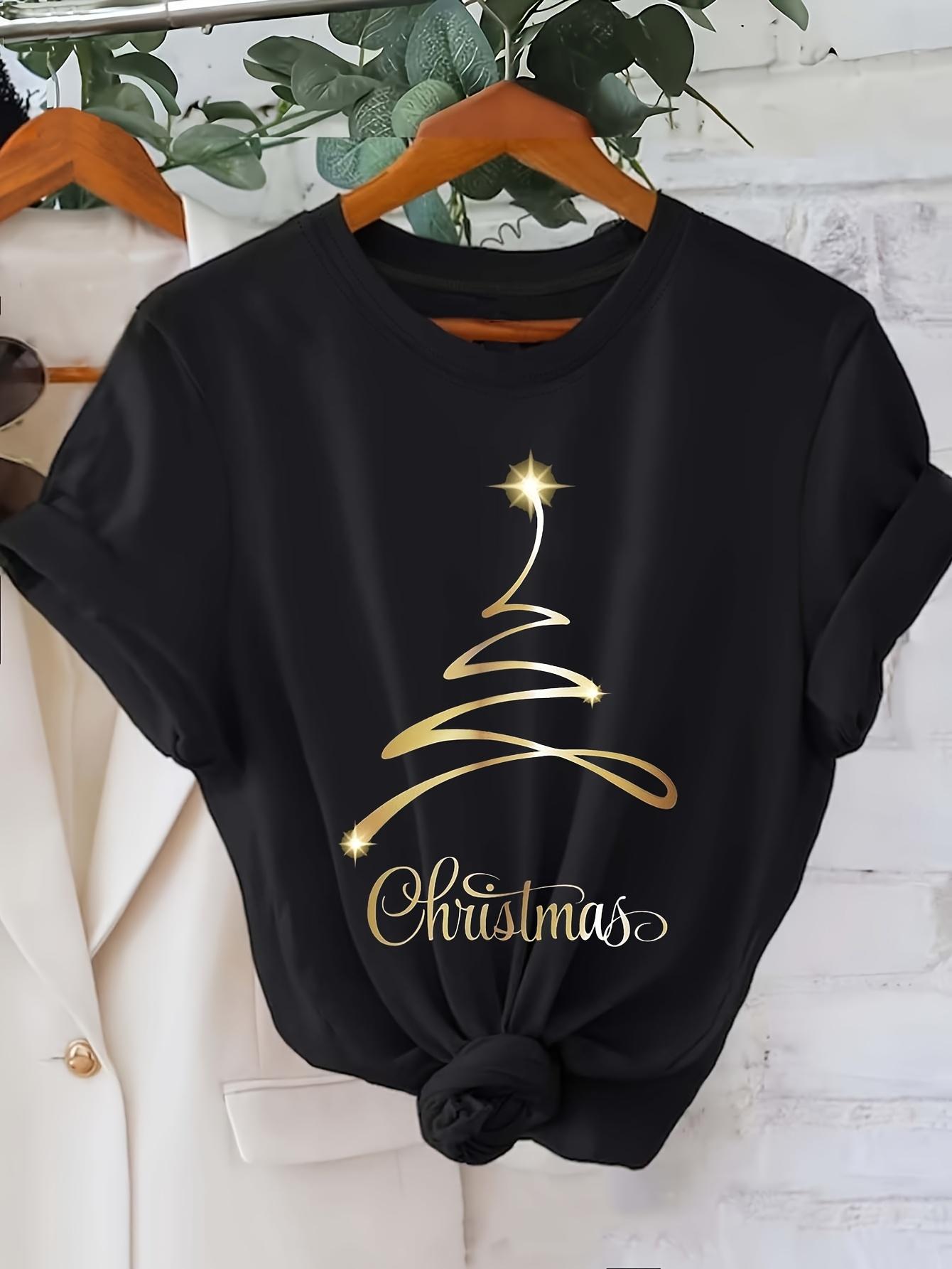 

Womens Casual Christmas Tree Star Graphic Harajuku Short Sleeve Casual Tshirt Clothing Street Tops Tees Aesthetic Clothes S