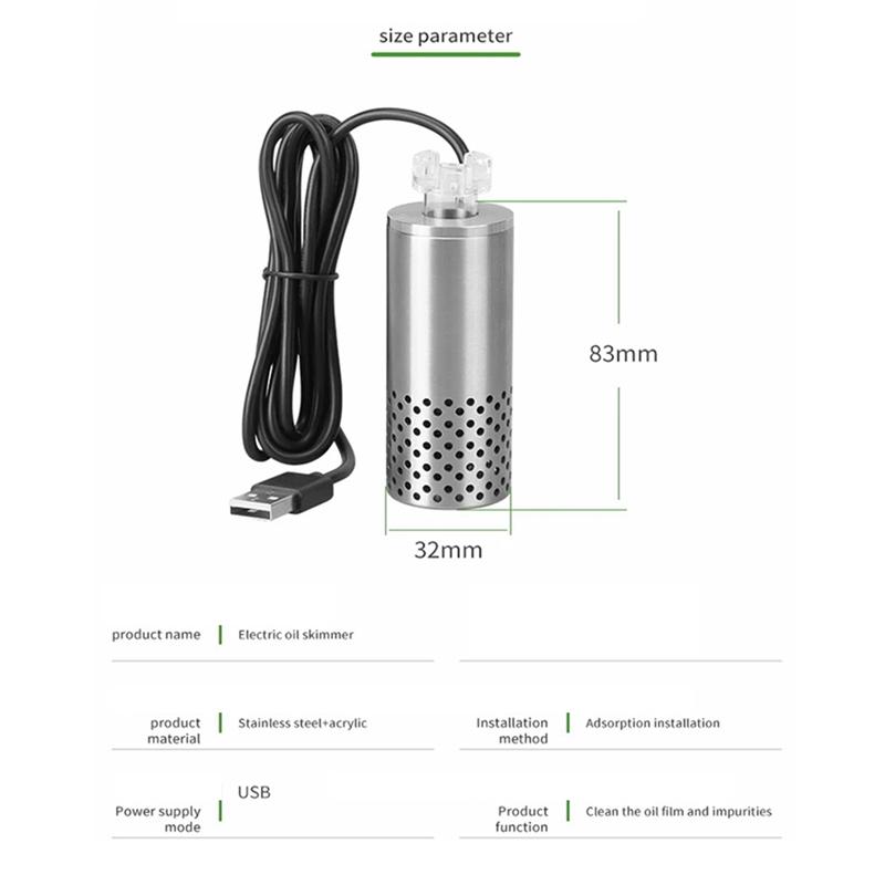 Stainless Steel Aquarium Electric Oil Removal Film Membrane Fish Tank USB Filter Self-Priming Floating Head Oil Processor