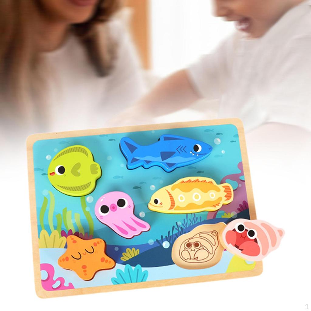 Wooden Jigsaws Puzzle Early Learning Toy Sturdy Developmental Montessori Toys for Baby 1 2 3 Year