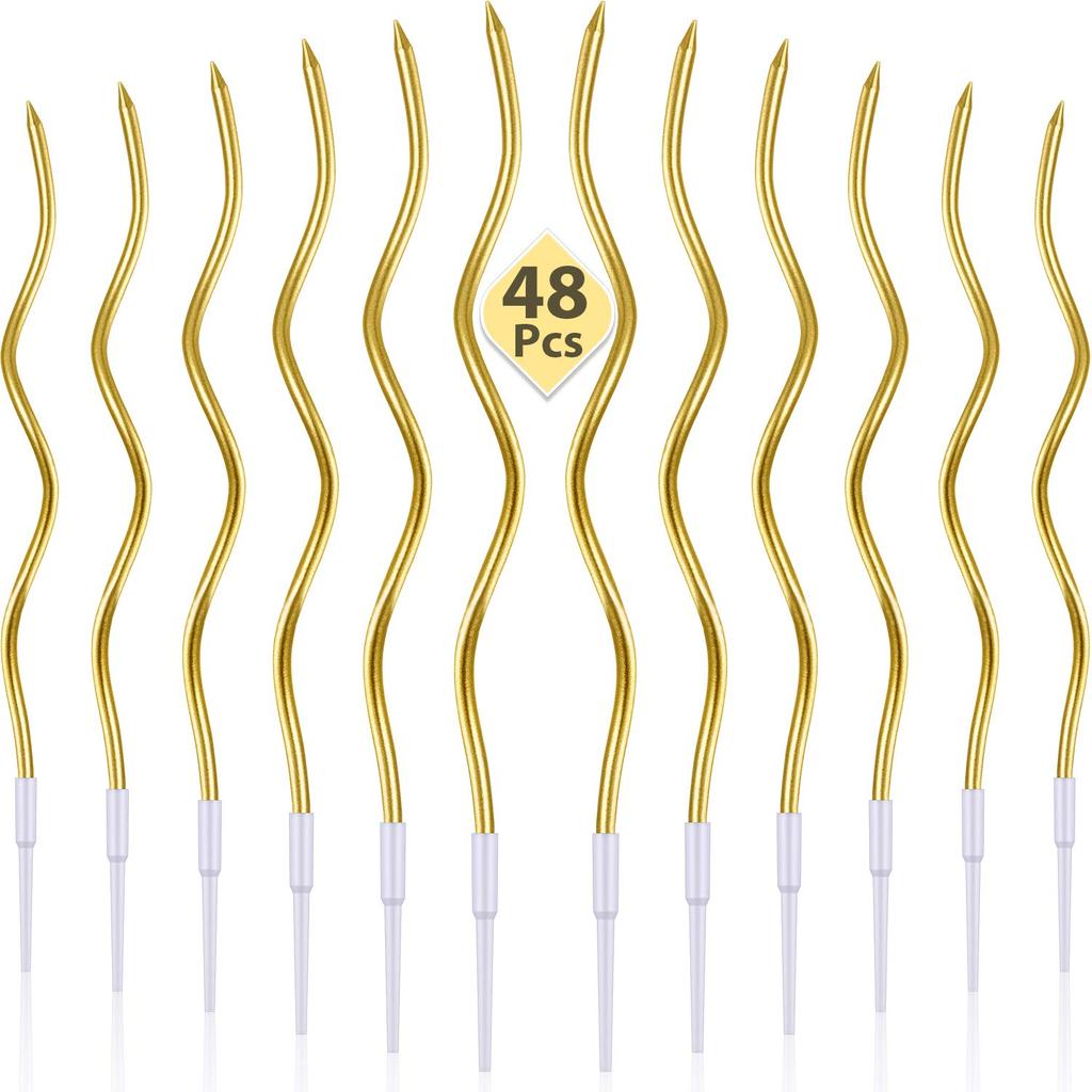48pcs Twisty Birthday Spiral Cake Candles Long Thin Curly Coil Metallic Cupcake Candles for Birthday Wedding Party Decoration