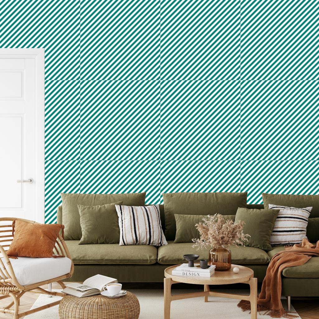 Turquoise and celadon stripes wallpaper for living room and bedroom 50x1000