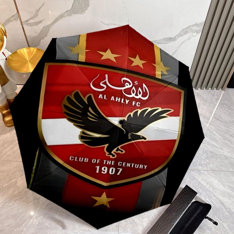 Al Ahly FC Umbrella with Automatic Open/Close & Self-8-Rib Heavy-Duty Umbrella, Compact Travel Umbrella Suitable for Outdoor