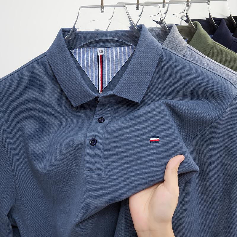 WoWo Heren POLO Shirt Lange mouw High-end Business Casual Top Lente en Herfst Heren T-shirt Dun Geborduurd Ademende Top S