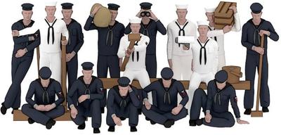 Triumph Model 1/700 WWII US Navy Sailors In Various Uniforms, 100 Pieces, Plastic Model Parts TRFP70033 (Ships)