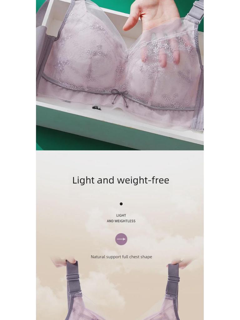 Women's Non-Magnetic, Thin, Large-Size Bra: Breast Reduction, Slimming, Anti-Sagging, No Steel Ring, Side Collection Design.