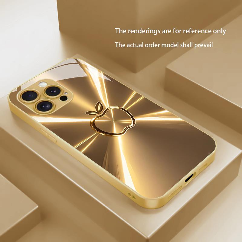 Aurora Colorful Desert Gold Glass Phone Case Suitable for iPhone 17 16 15 14 13 12 11 Pro/Max/Plus Anti Shock Back Cover