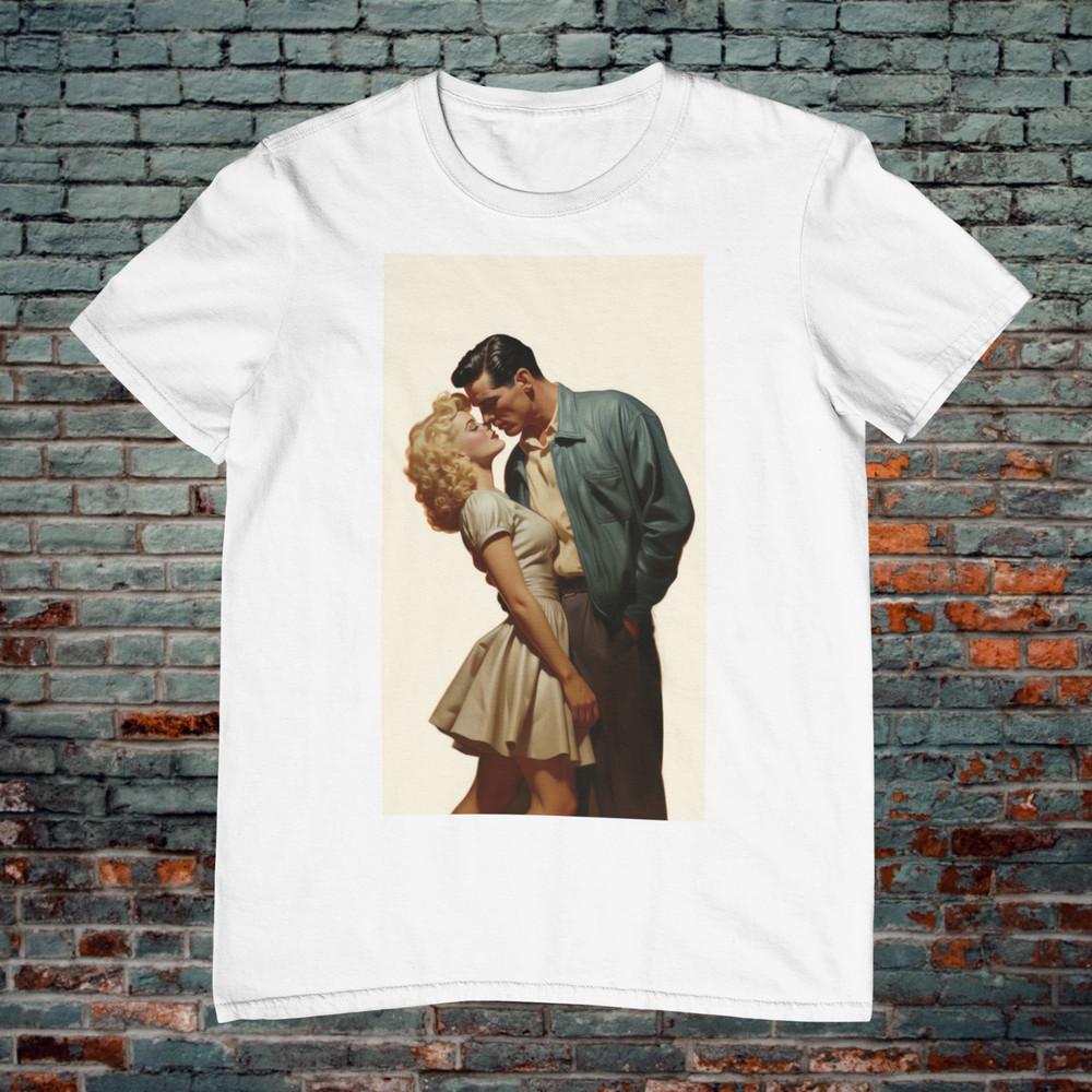 Винтажная футболка с целующейся парой Ретро-иллюстрация Унисекс футболка Унисекс футболка XL