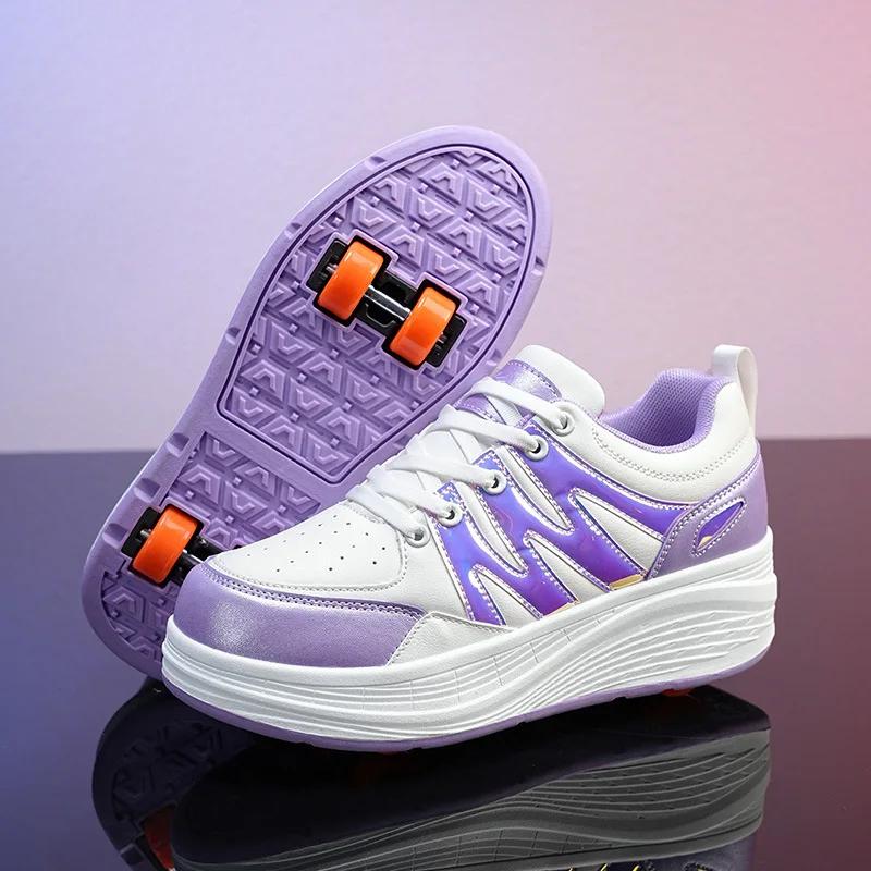 LED Racing Roller Skating Women's Roller Skate Shoes with Wheels 4 Detachable Wheels Speed Skates for Girl Sneaker with Wheels