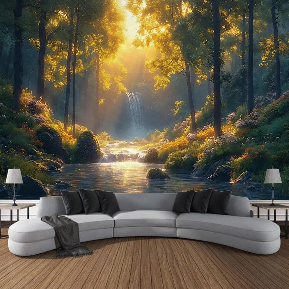 VIKAMA Waterfall Forest Tapestry Vibrant Landscape Art Decor Perfect For Living Rooms And Natural Home Settings