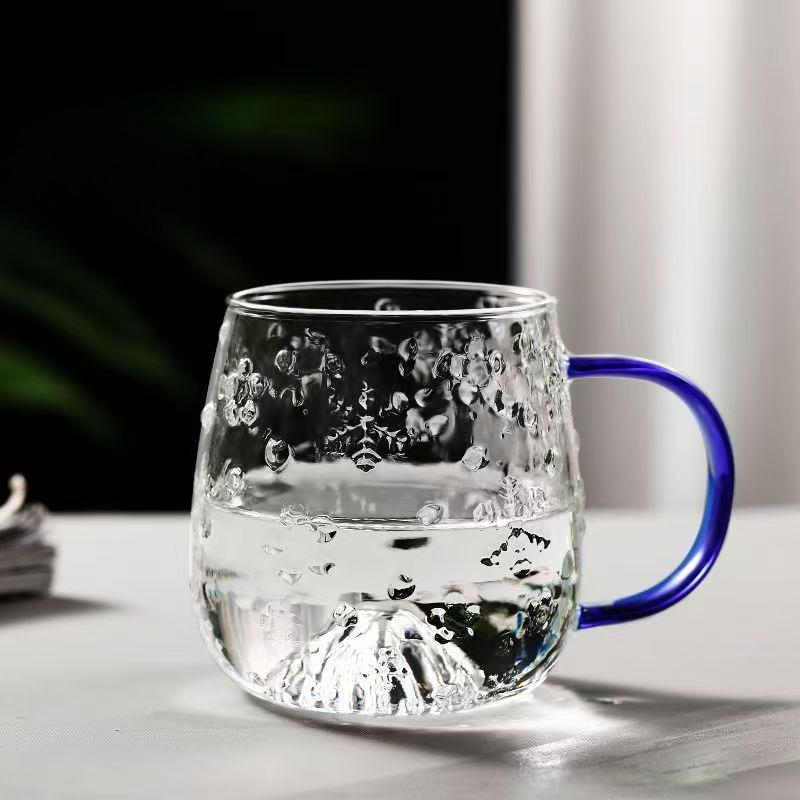 Creative Snowflake Embossed Glass Coffee Cups Japanese Ins Style Coffee Tea Mug for HomeOffice Heat-Resistant Glass Espresso Cup