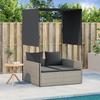 Double Sun Lounger with Canopy and Curtains Light Grey Poly Rattan