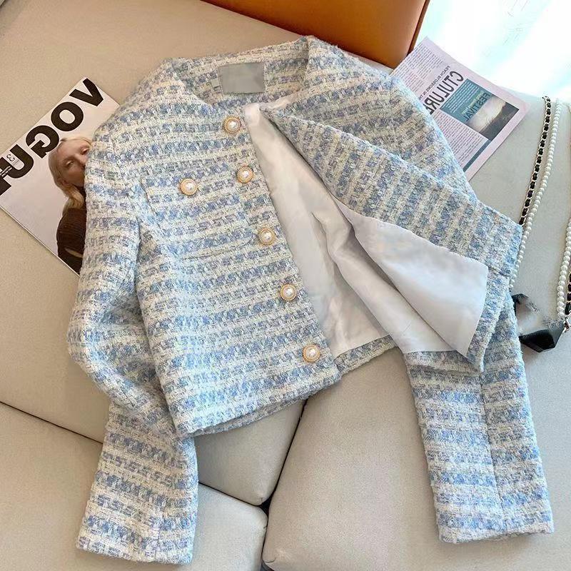 

Короткая куртка женская весенняя высокого класса во французском стиле с длинными рукавами L синий