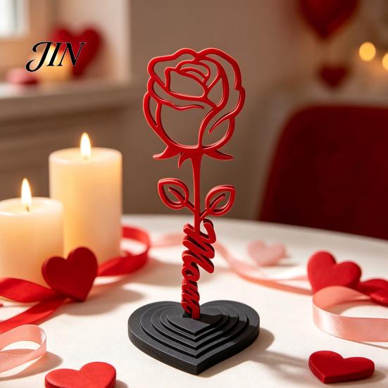 Muttertagsgeschenk Schmuckstück Rose und Herz Skulptur, 3D-gedrucktes rotes Schmuckstück, Minimalistische Skulptur Statue mit Stiel für Mama, Geburtstag für von Tochter