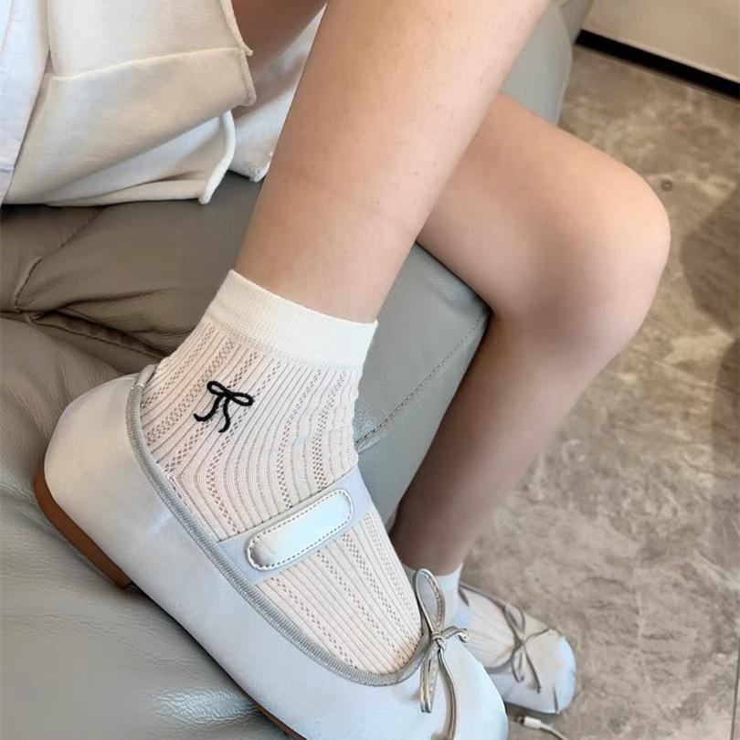 Socks Women'S Summer Thin Mesh Bow Embroidered Socks Ballet Style Cream Boneless Cotton Socks Women'S Socks