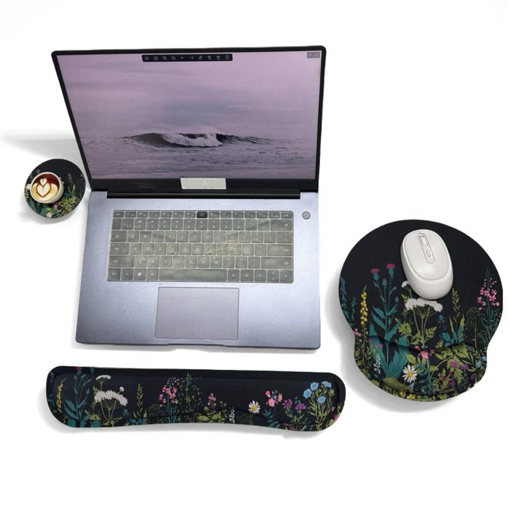 3Pcs/Set Comfortable Keyboard Wrist Rest Set Soft Non-Slip Base Mouse Wrist Support Pad Coaster with Wrist Rest