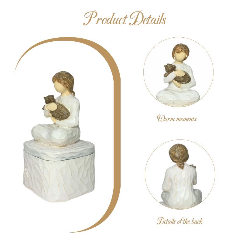Angel Statue Girl And Cat Prayer Sculpture Kindness Box Memorial Pet Loss Gifts Craft for Grieving Pet Owners Home Decor