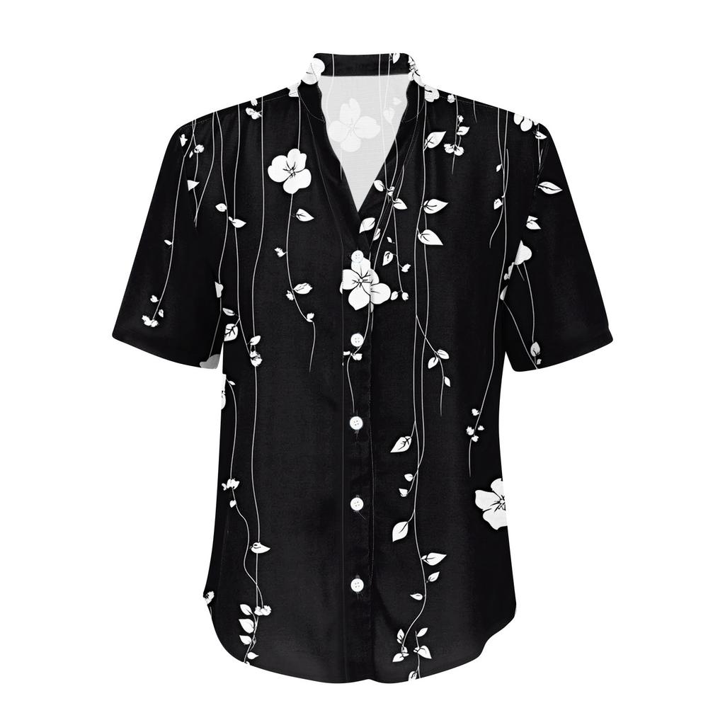 Women's Casual V-neck Short Sleeved Top, Printing T-shirt Shirt