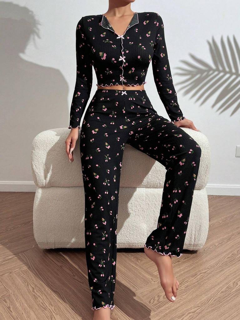 Damen Pyjama-Set im europäischen und amerikanischen Stil - Langarm-Oberteil und Hose
