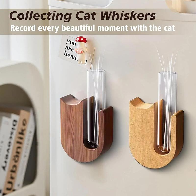 Cat Whisker Vase Pet Whisker Vase Fridge Magnet Wooden And Glass Pet Hair Beard Collector Pets Souvenir Gift Home Decor