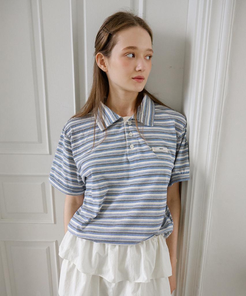 Leteoli Stripe String Collar Half T-Shirt_Ivory