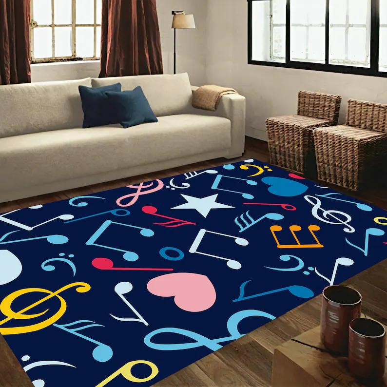 Retro Vinyl Record  Living Room Large Carpet Realistic Design with Black Base and Gold Patterns Anti-slip Rug for Home Decor
