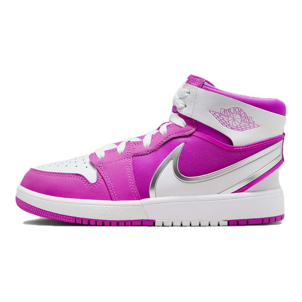 Jordan Air 1 Pohodlné Všestranné Protiskluzové Odolné proti opotřebení Středně vysoké Dětské basketbalové boty Dětské tenisky Růžové Bílé FQ1281-601