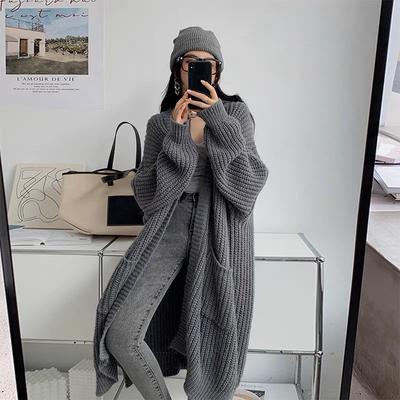 Spring Oversize Knitting Women Long Sweaters V-neck Loose Cardigan Thick Warm Coats Female New Trendy Casual Ladies Clothes