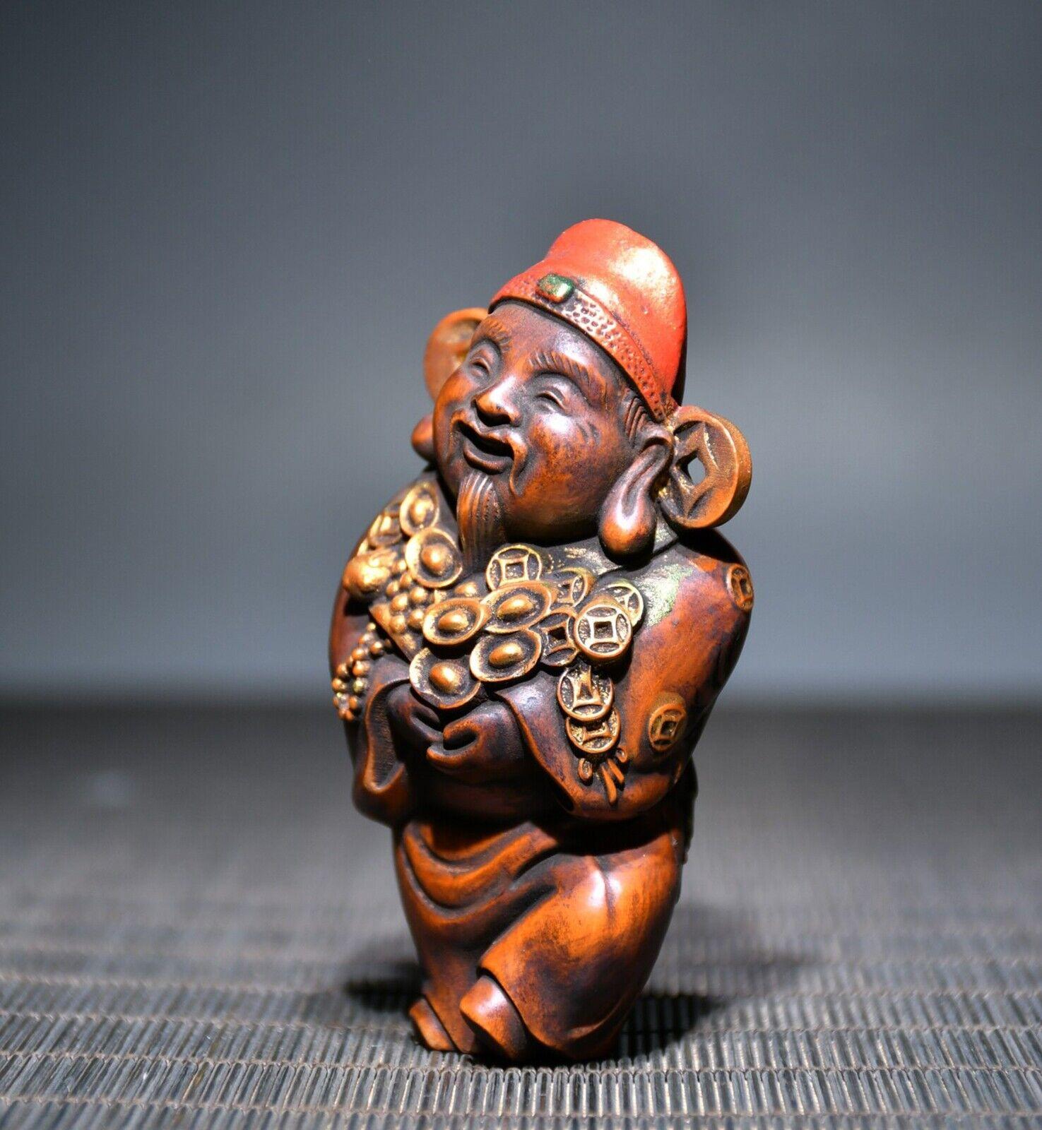 

Китайский самшит Красивая резьба по дереву Расписная статуэтка Маммона Хорошее произведение искусства CHINA