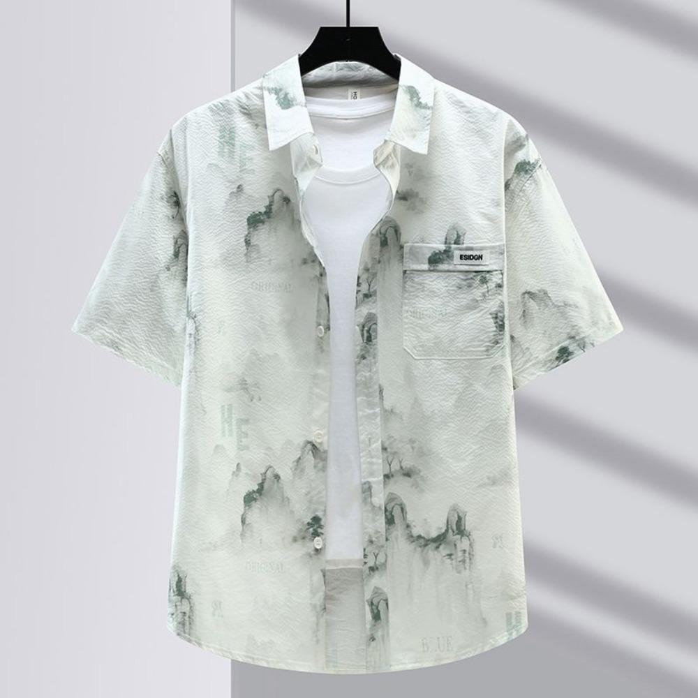 Thin Short-sleeved Fashionable Brands Casual Handsome Versatile and Elegant Men's Shirts