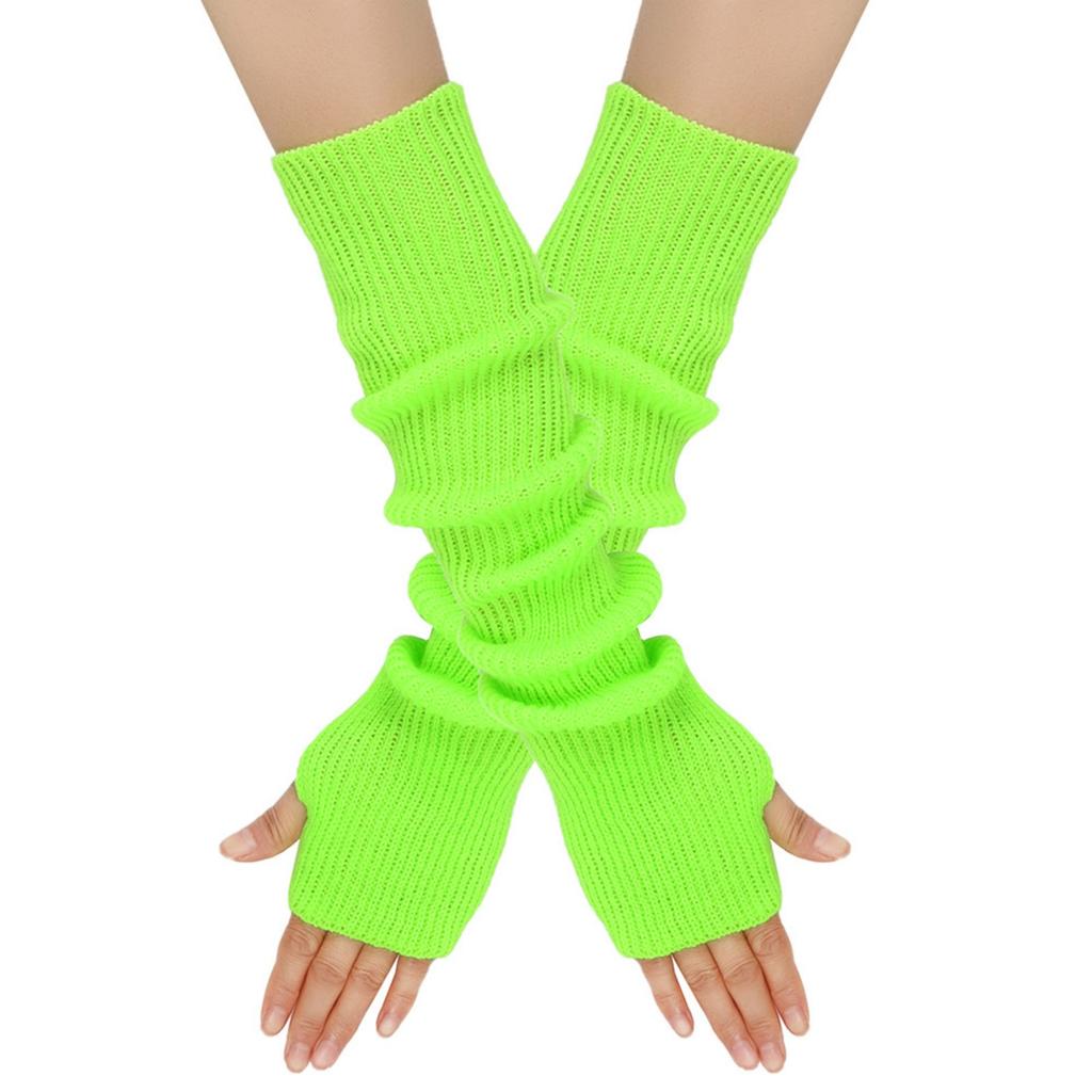 Women's Winter Warm Wool Gloves, Fingerless Long Sleeves, Solid Color, Extended Gloves