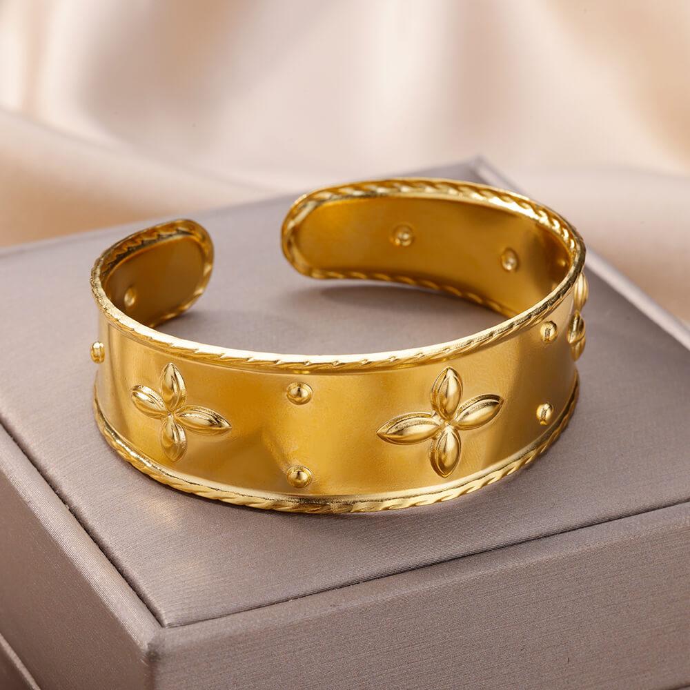 316L Stainless Steel Bangles For Women Vintage Punk Open Wide Bangle Bracelets Exquisite Wedding Jewelry Gift