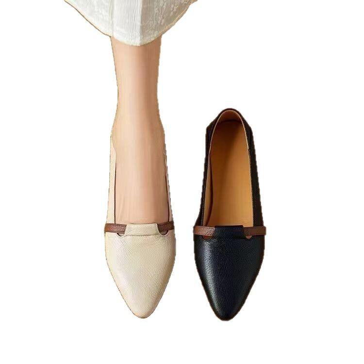 French retro versatile soft-soled shallow-mouth single shoes, spring 2025 new women's shoes, one-pedal pointed work leather shoes