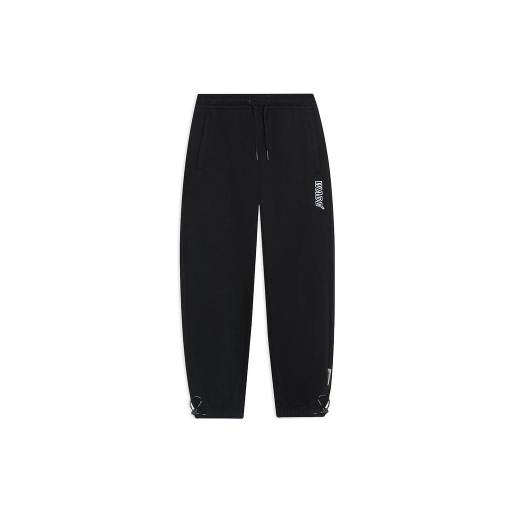 Li Ning Wade Dreamer Series Solid Color Letter Print Drawstring Elastic Warm Sports Pants Unisex Pants Black AKLSG25-1