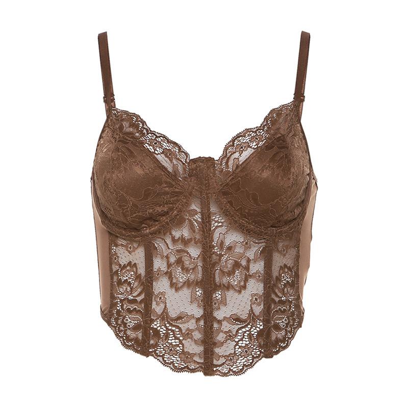 New women's solid color slim fit street fashion suspender lace backless vest for women