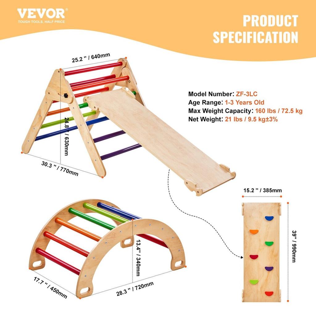 Pikler Dreieck Set 5in1 Montessori Kletterspielzeug Kleinkinder Groß Bunt