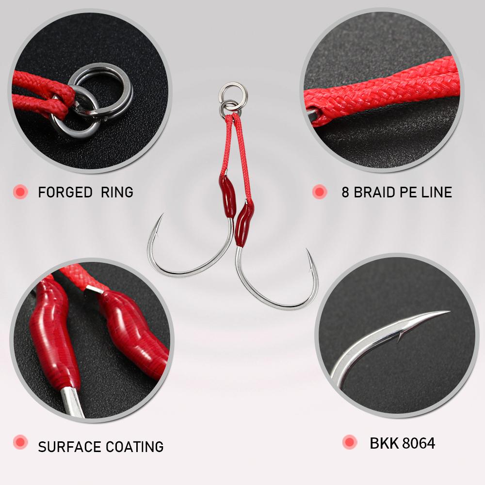 Jigging Pro Fishhook 1/0 2/0 3/0 4/0 Sea Double Assist Jigging Hook for Metal Jig Lure Saltwater Fishing Hooks