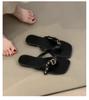Flat-bottomed Belt Buckle Flip-flops for Women's Summer Wear 2025 New Sandals Design Sense Niche Foot-pinching Cool Slippers for Women