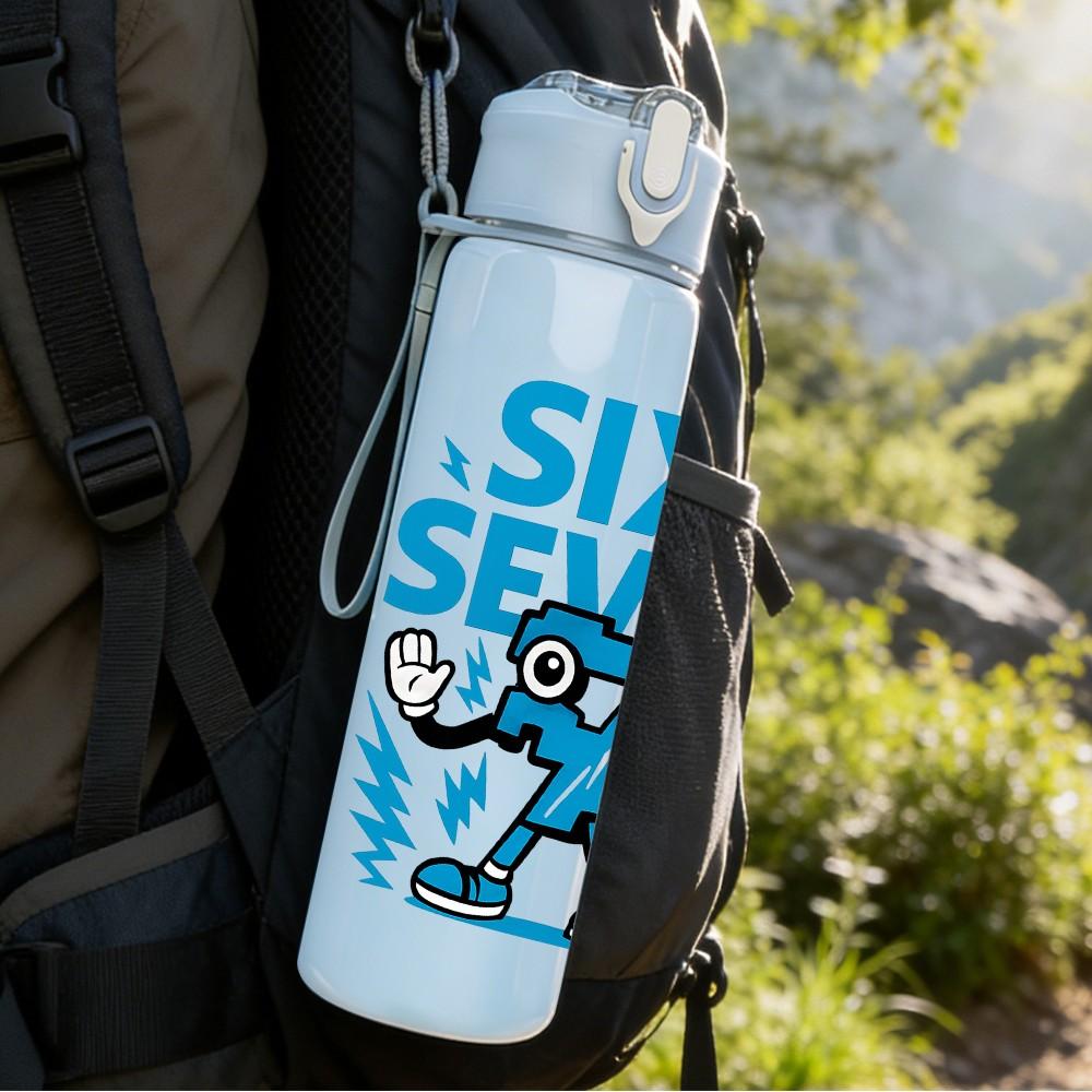 1PC Six Seven Number Letter 750ml Color Plastic Sports Water Bottle Leakproof Flip Straw Lid Suitable for Sports Office Home Use